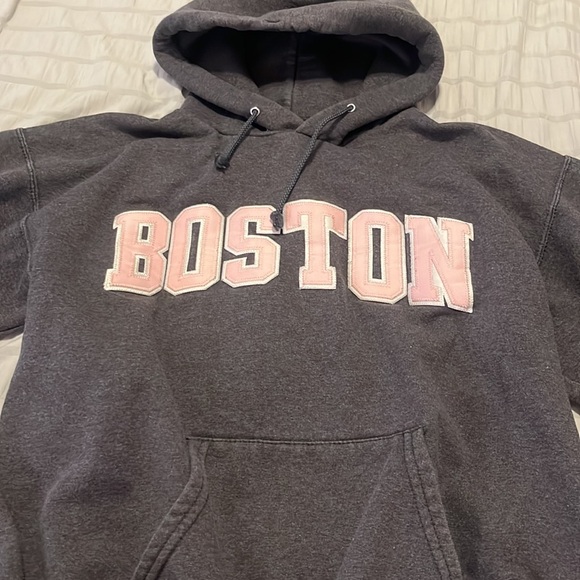Boston Hoodie Graphic Champion Grey Sweatshirt Medium - Picture 2 of 3